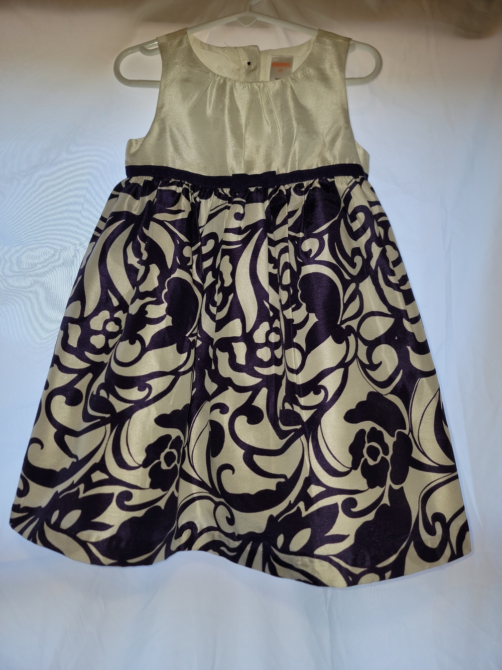 Ivory and Navy Floral Print Sleeveless Party Dress